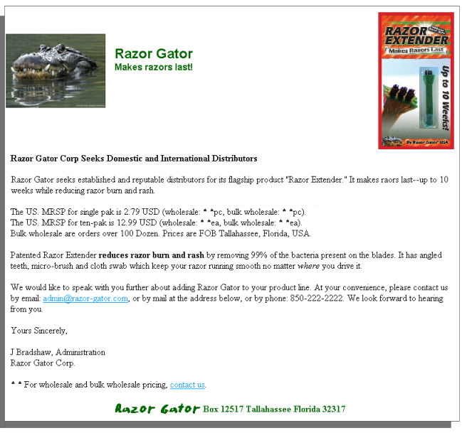 Razor Gator Distributors Page